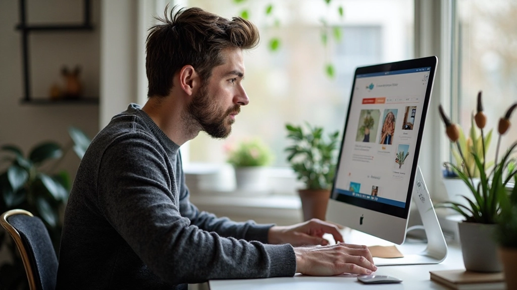 Persoon werkt aan website mockup op computer met kleurrijke designelementen